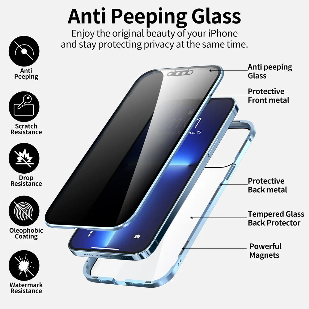 Aluminium  Metal Black 360 Case With Integrated Privacy Glass