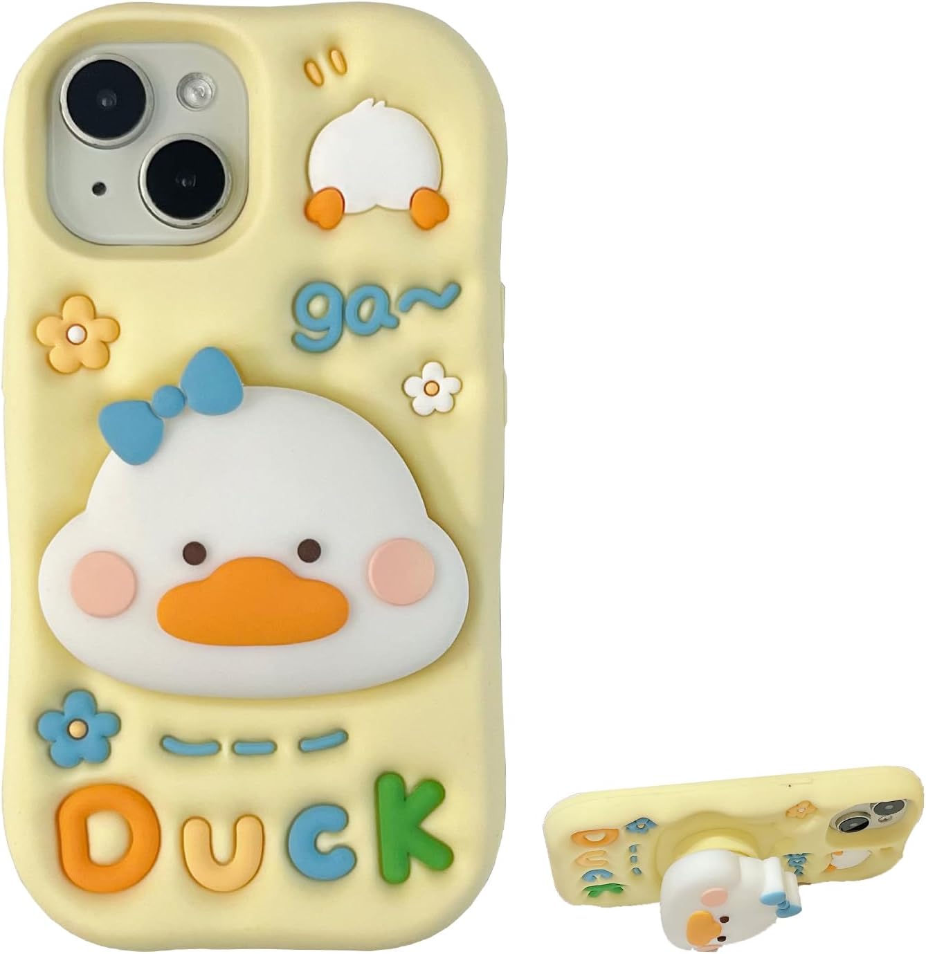 Duck Bracket Phone Case 3D Funny Case for Women Girls Soft Silicone Shockproof Cover for iPhone