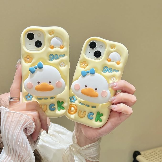 Duck Bracket Phone Case 3D Funny Case for Women Girls Soft Silicone Shockproof Cover for iPhone