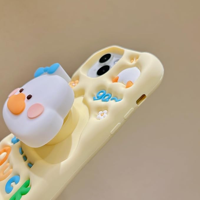 Duck Bracket Phone Case 3D Funny Case for Women Girls Soft Silicone Shockproof Cover for iPhone